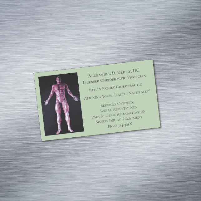 Green Massage Therapy Chiropractic Doctor Medical  Business Card Magnet (In Situ)