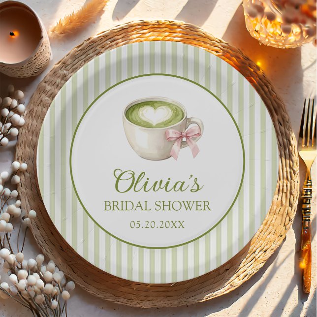 Green Matcha Latte Bridal Shower Paper Plates (Creator Uploaded)