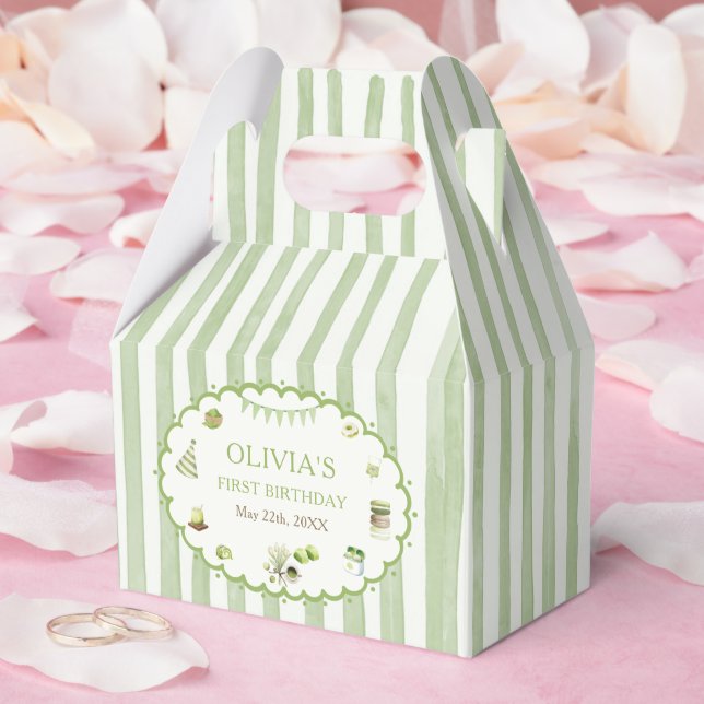 Green Matcha Stripes Birthday Favor Boxes (Wedding)