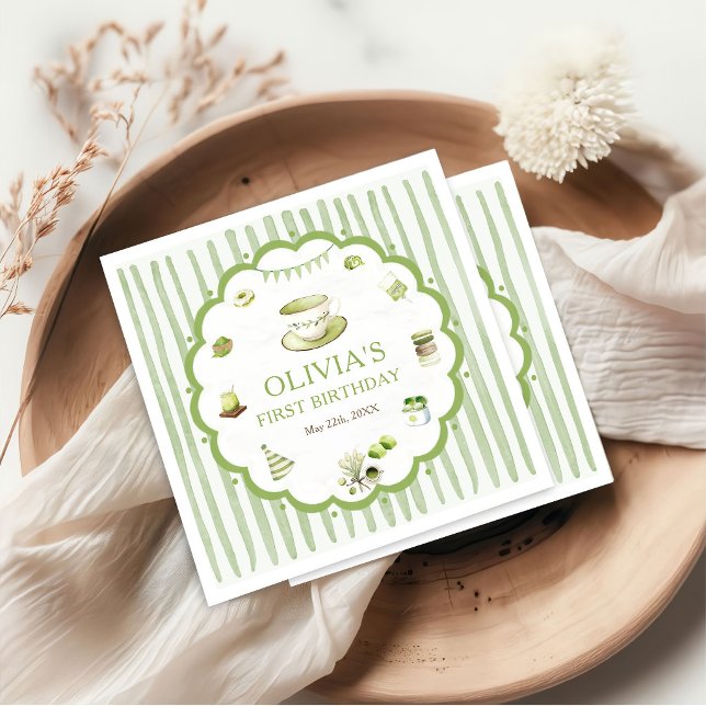 Green Matcha Stripes Birthday Napkins (Creator Uploaded)