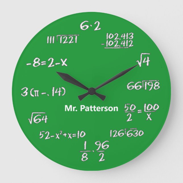 Green Math Equations Custom Large Clock (Front)