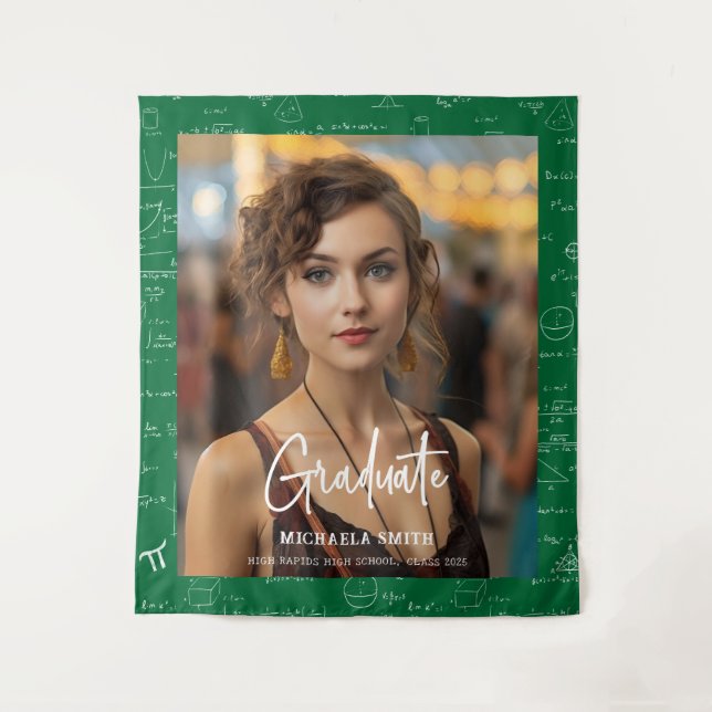 Green Math Handwritten Script Photo Graduation  Tapestry (Front)