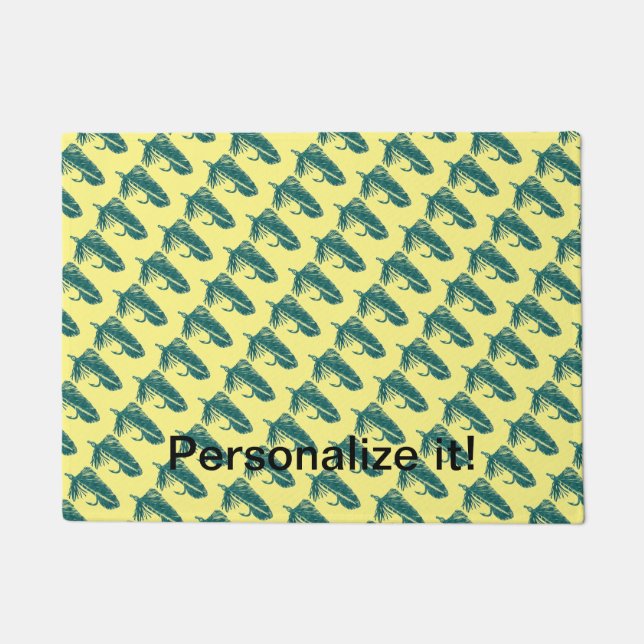 Green Matuka streamer, fly fishing & fly tying art Doormat (Front)