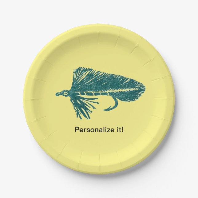 Green Matuka streamer fly fishing, fly tying art Paper Plates (Front)