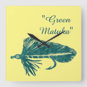 Green Matuka streamer fly fishing fly tying art Square Wall Clock