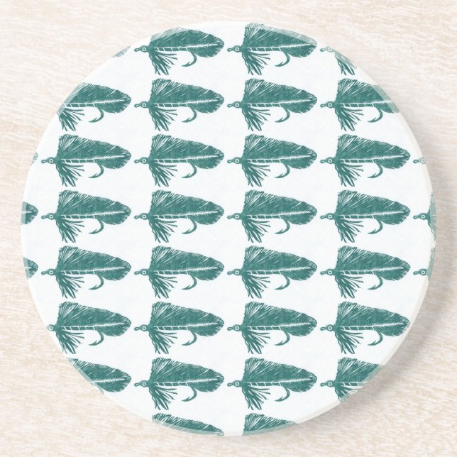 "Green Matuka" Streamer Fly Pattern Coaster. Sandstone Coaster (Front)