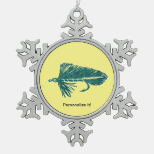 Green Matuka streamer, fly tying, fly fishing art Snowflake Pewter Christmas Ornament