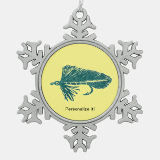 Green Matuka streamer, fly tying, fly fishing art Snowflake Pewter Christmas Ornament