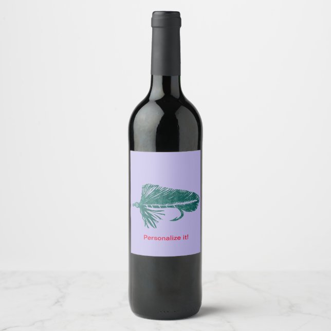 Green Matuka streamer, fly tying, fly fishing art Wine Label (Front)