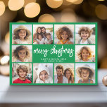 Green MCM - 10 Photo Collage - Merry Christmas Holiday Card<br><div class="desc">Use 10 square photos and make a unique and trendy Merry Christmas greeting with a rustic modern script on the front and a mid century modern half moon pattern on the back. If you need to move anything around,  click on the customize button to make changes.</div>