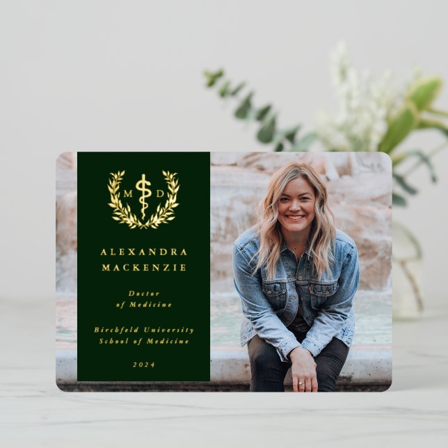 Green MD Asclepius Graduation Photo Announcement (Standing Front)