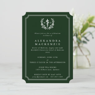 Green MD Asclepius + Laurel Wreath Graduation Invitation