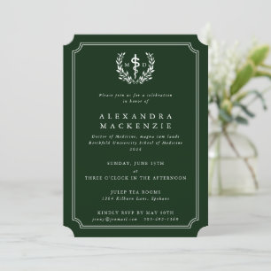 Green MD Asclepius + Laurel Wreath Graduation Invitation