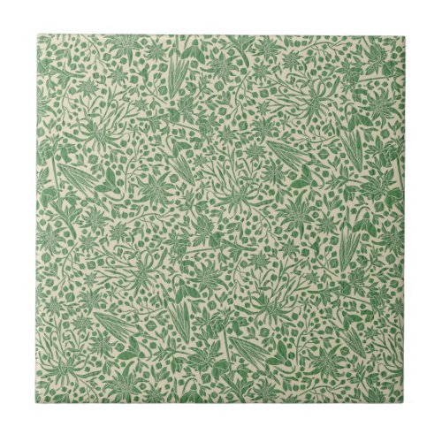 Green Meadow with Tiny Bees and Bugs Seamless Ceramic Tile