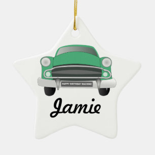 Green Mean Retro Car Boy's Birthday Ceramic Ornament