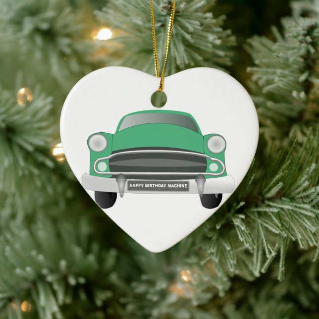 Green Mean Retro Car Boy's Birthday Ceramic Ornament (Tree)