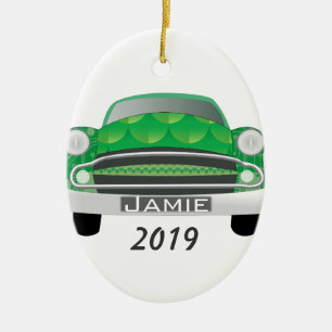Green Mean Retro Car Boy's Birthday Ceramic Ornament