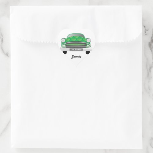 Green Mean Retro Car Boys Birthday Heart Sticker