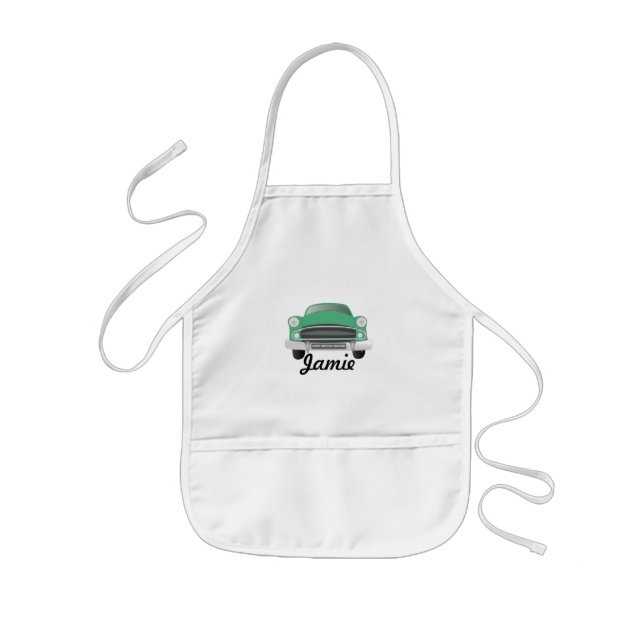 Green Mean Retro Car Boy's Birthday Kids' Apron (Front)