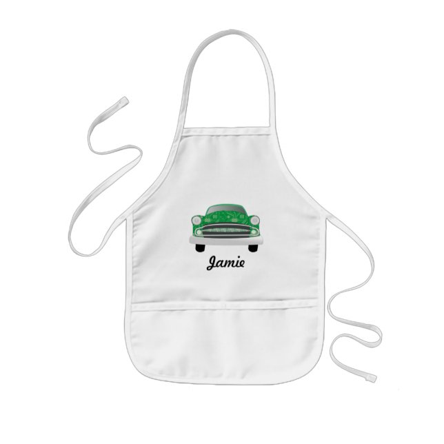 Green Mean Retro Car Boy's Birthday Kids' Apron (Front)