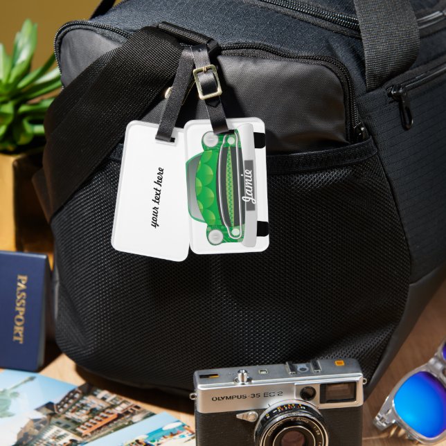 Green Mean Retro Car Boy's Birthday Luggage Tag (Front & Back)