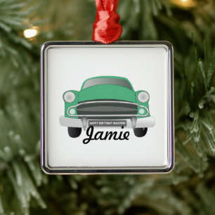 Green Mean Retro Car Boy's Birthday Metal Ornament