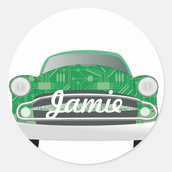 Green Mean Retro Car Boy's Birthday Sticker