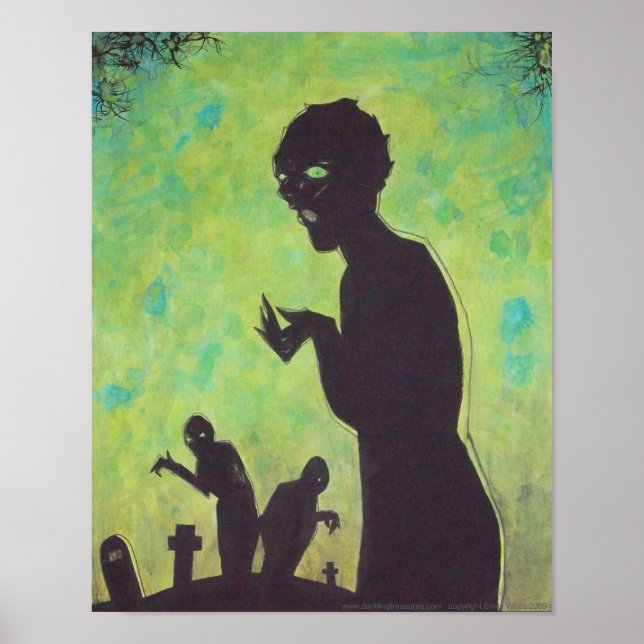 Green Means GO Zombie silhouette Horror Art poster (Front)