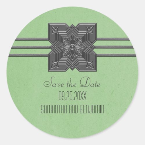 Green Medallion Border Save the Date Stickers
