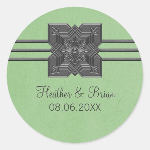 Green Medallion Border Wedding Stickers