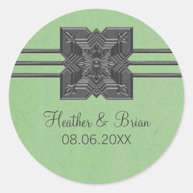 Green Medallion Border Wedding Stickers (Front)