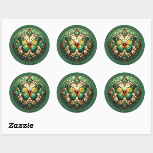 Green Medallion Butterfly Classic Round Sticker | Zazzle