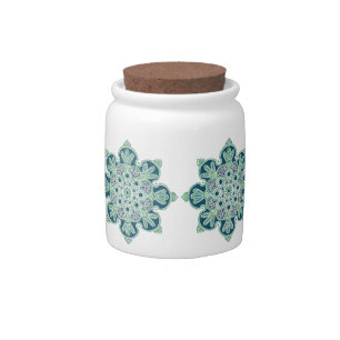 Green medallion tile Candy dish treat canister