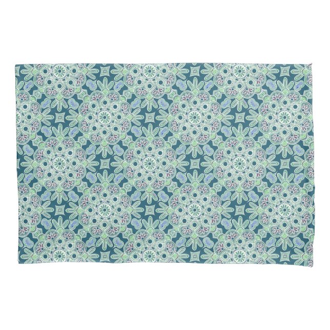 Green Medallions Pillow Case (Front)