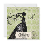 Green Medallions Silhouette Bride Invitation