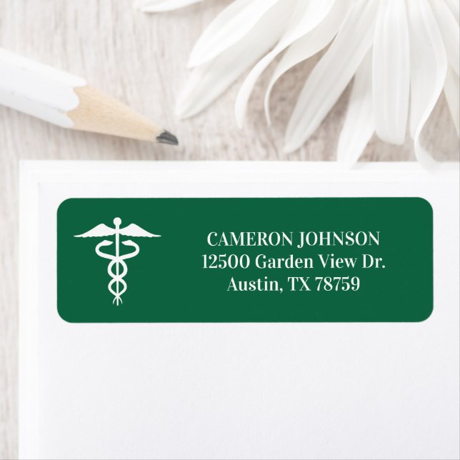 Green Medical Caduceus Doctor Return Address Label (Insitu)
