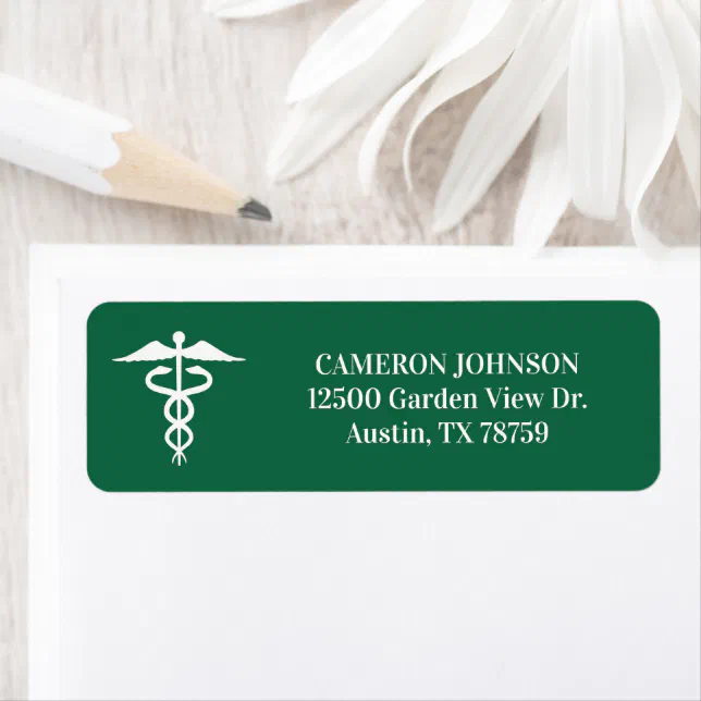 Green Medical Caduceus Doctor Return Address Label | Zazzle