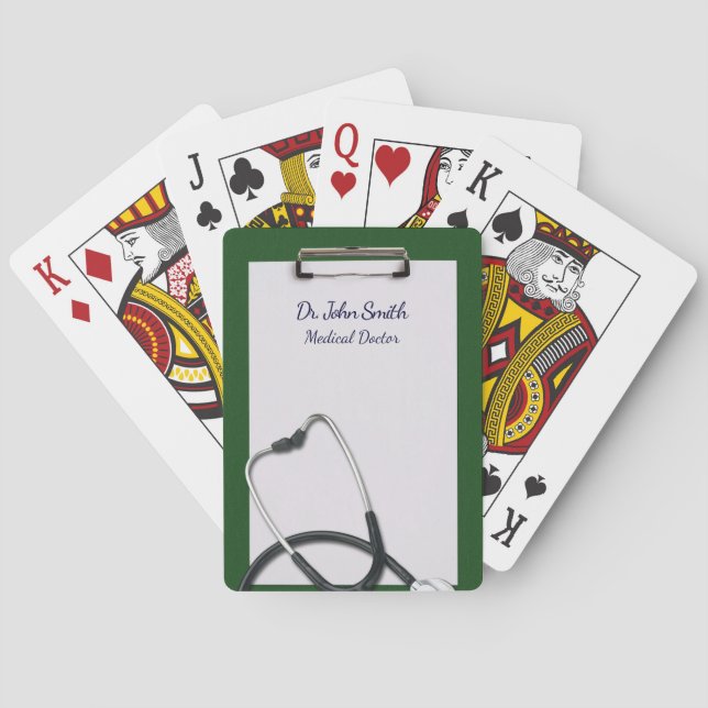 Green Medical Clipboard with Stethoscope Poker Cards (Back)