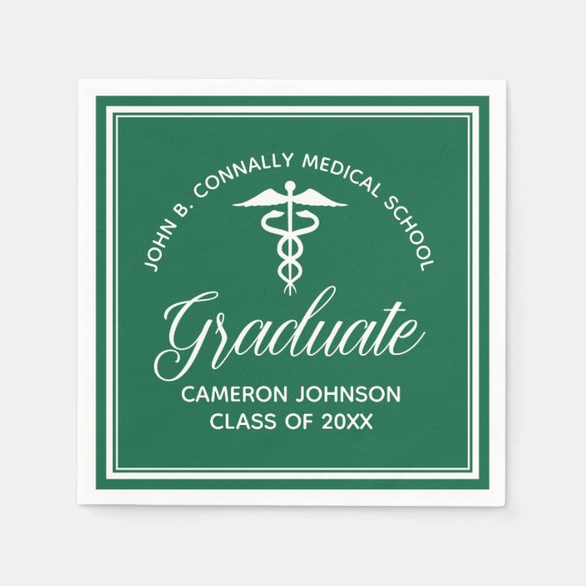 Green Medical School Custom Graduation Party Napkins (Front)