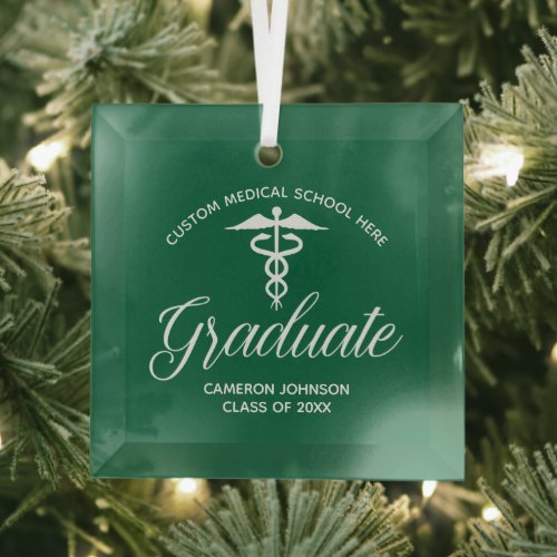 Green Medical School Graduation Christmas Glass Ornament