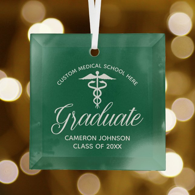 Green Medical School Graduation Christmas Glass Ornament (Creator Uploaded)