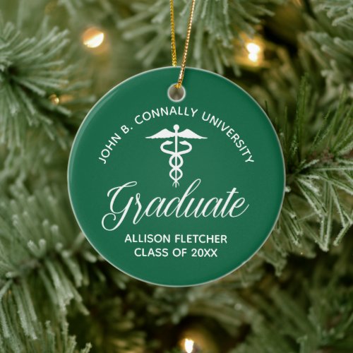 Green Medical School Graduation Photo Christmas Ceramic Ornament