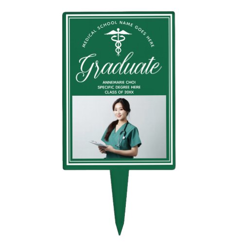 Green Medical School Photo Graduation Party Cake Topper