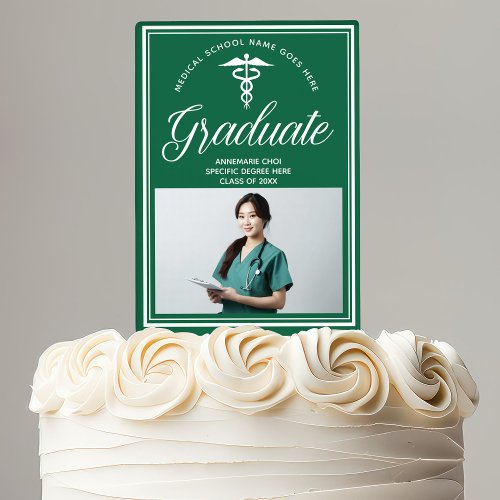 Green Medical School Photo Graduation Party Cake Topper