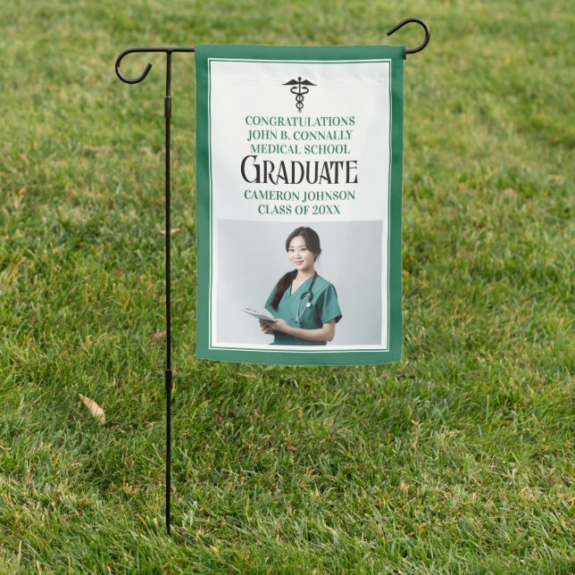 Green Medical School Photo Graduation Party Garden Flag (In SItu)