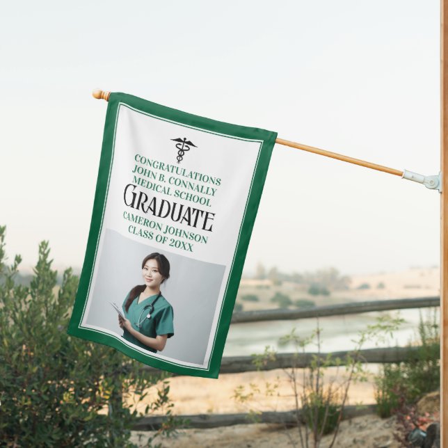 Green Medical School Photo Graduation Party House Flag (Insitu (Back))