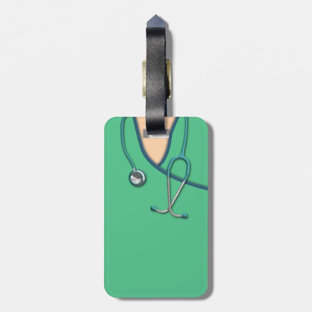 Green Medical Scrubs Luggage Tag (Back Vertical)
