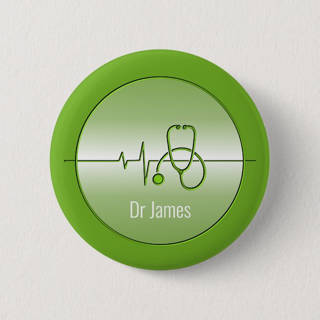 Green Medical Stethoscope Heartbeat Button (Front)