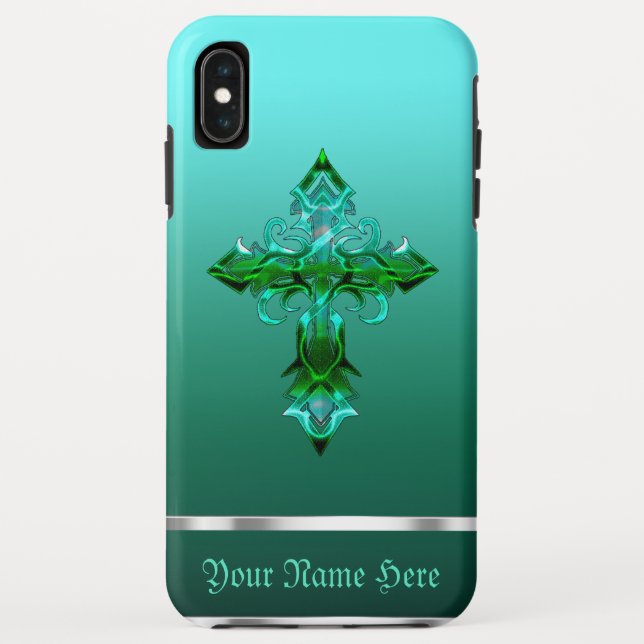 Green Medieval Cross iPhone XS Max Case (Back)