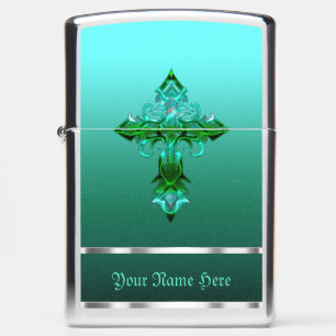 Green Medieval Cross Zippo Lighter